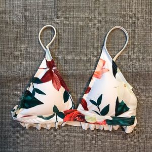 White & Floral Bikini Top